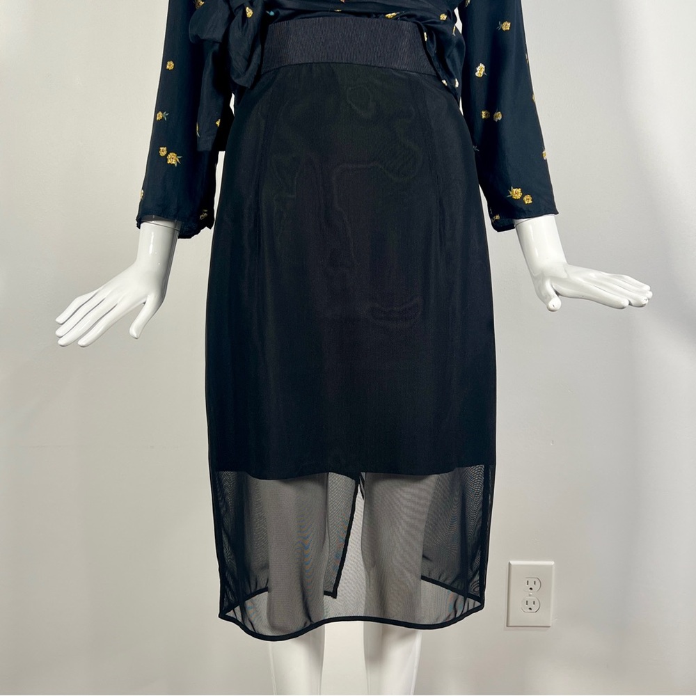 Milly stretch satin and mesh pencil skirt